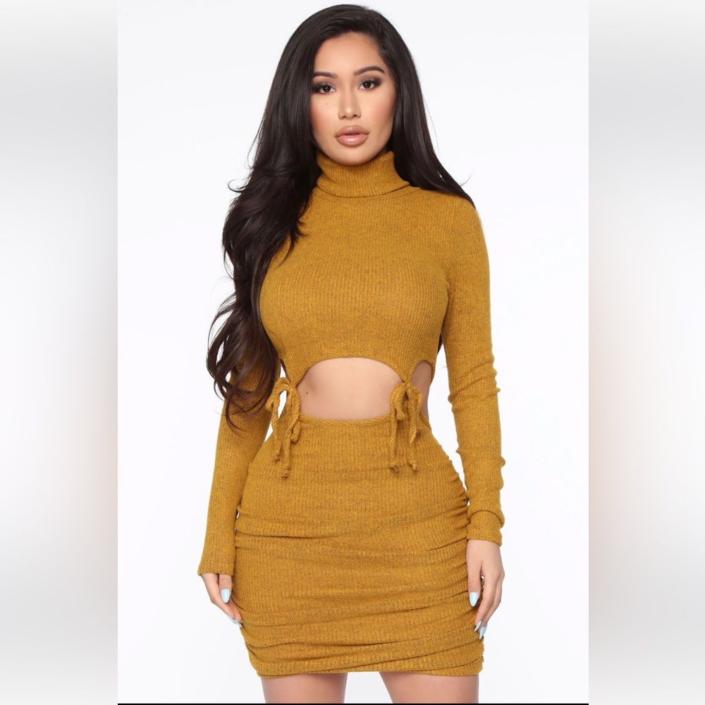 Fashion Nova cut out dress in Mustard. New with tags.